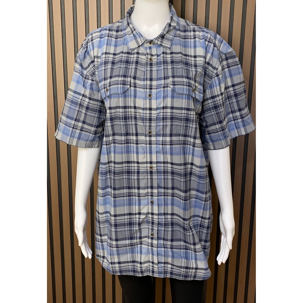 Prana Men's XL Blue Plaid Short Sleeve Button Down Shirt Hiking Outdoor Casual